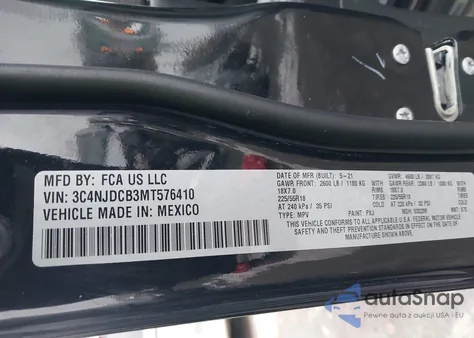 2021 Jeep Compass Limited 4X4 from USA, damaged, VIN 3C4NJDCB3MT576410